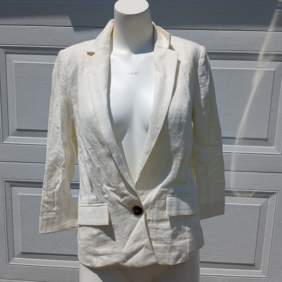 Elevenses Anthropologie Size 2 Linen Blend White Blazer Jacket Top Blouse xs - Picture 1 of 8